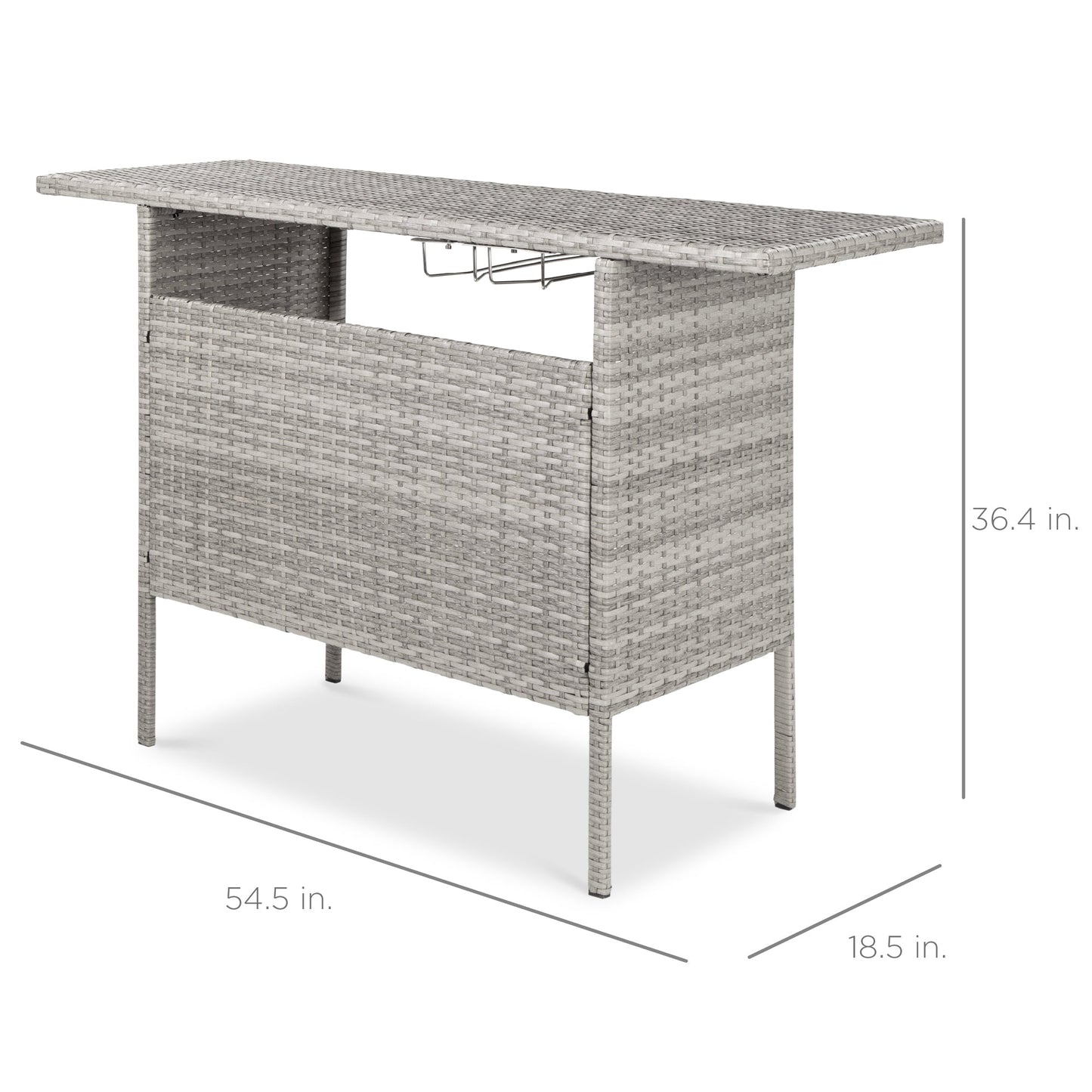 Outdoor Wicker Bar Counter Table w/ 2 Steel Shelves 2 Rails