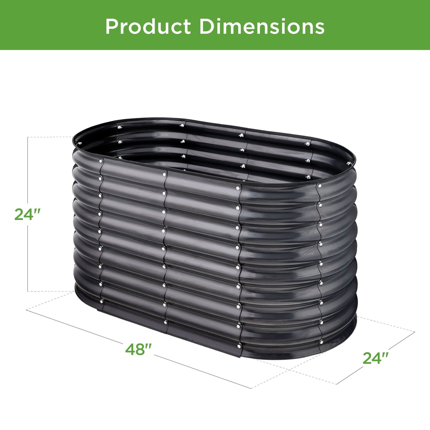 Outdoor Raised Metal Oval Garden Bed Planter Box - 4x2x2ft