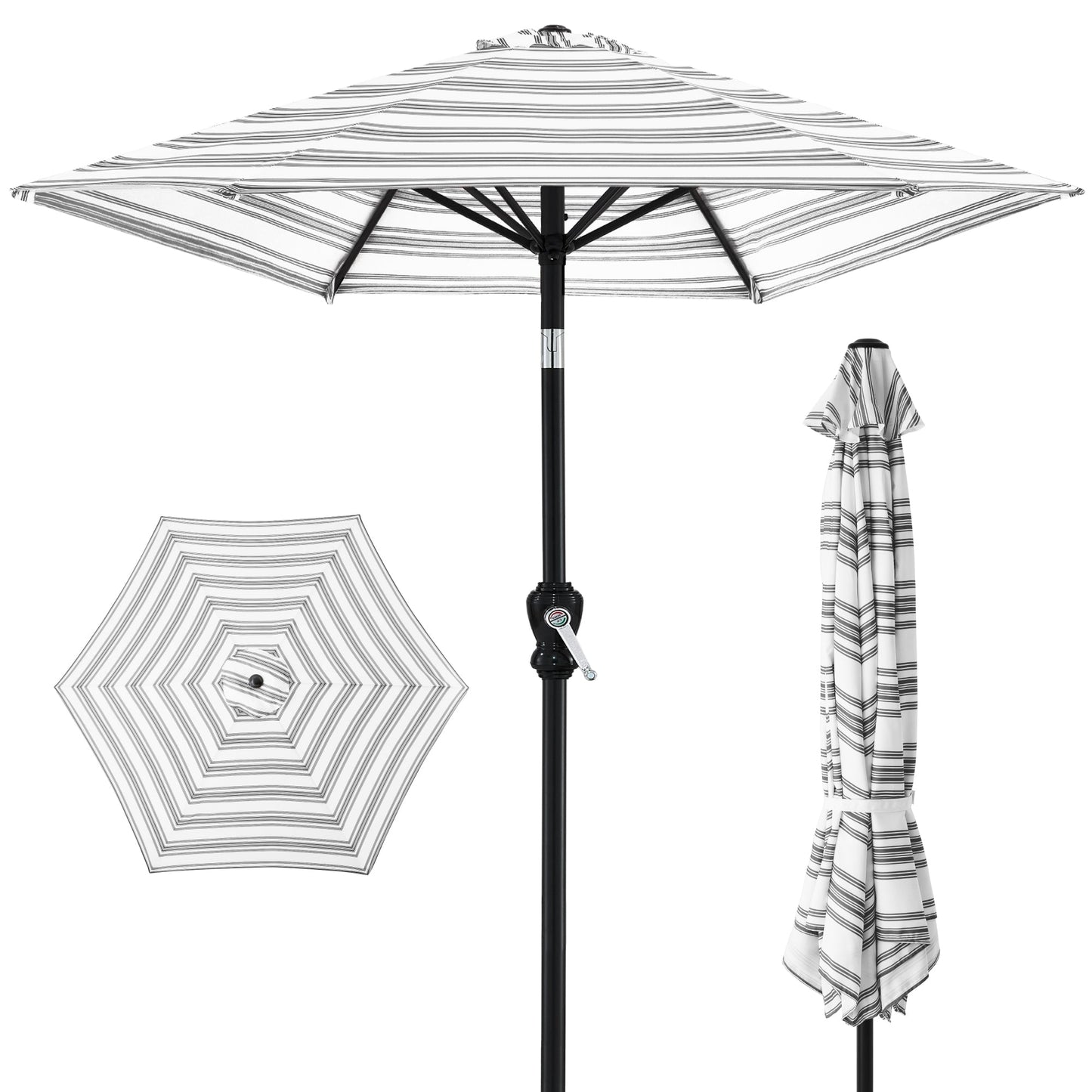 Outdoor Steel Striped Market Patio Umbrella w/ Tilt Crank Lift - 10ft
