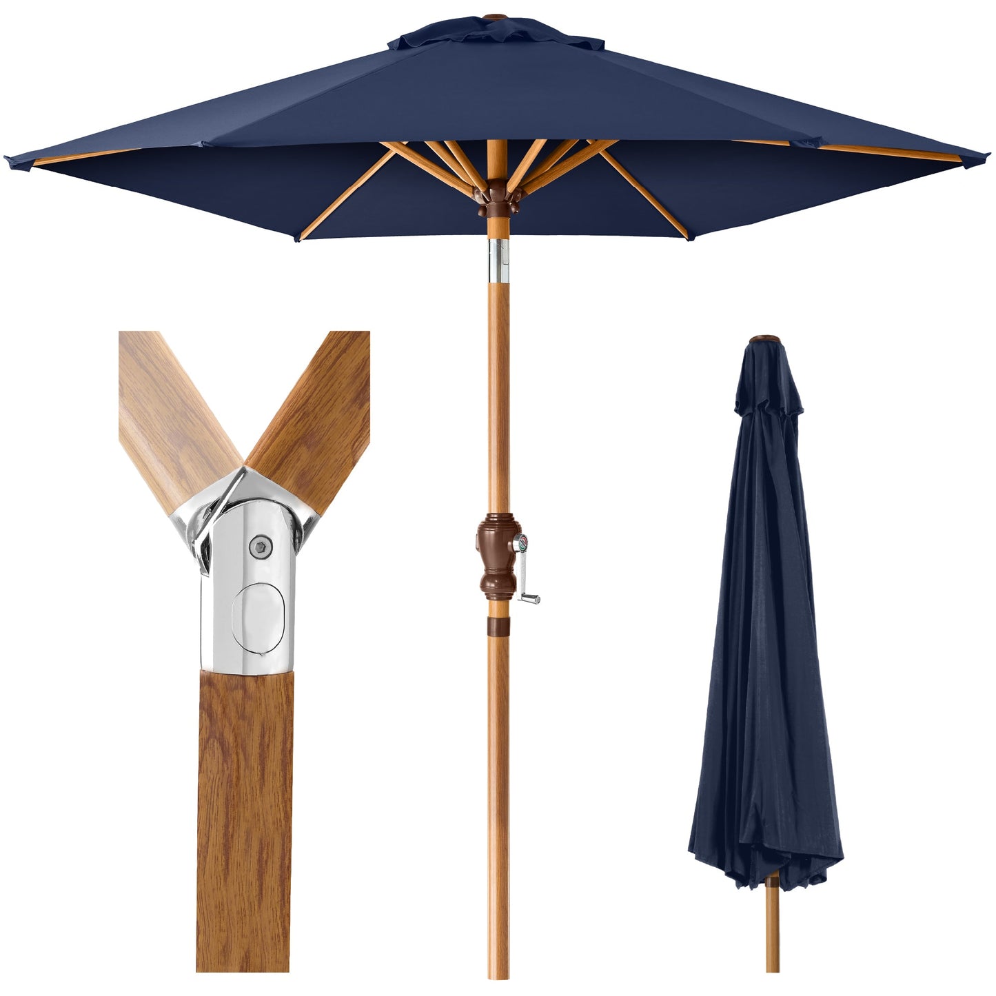 Outdoor Woodgrain Pattern Patio Umbrella Decoration w/ Tilt Crank - 10ft