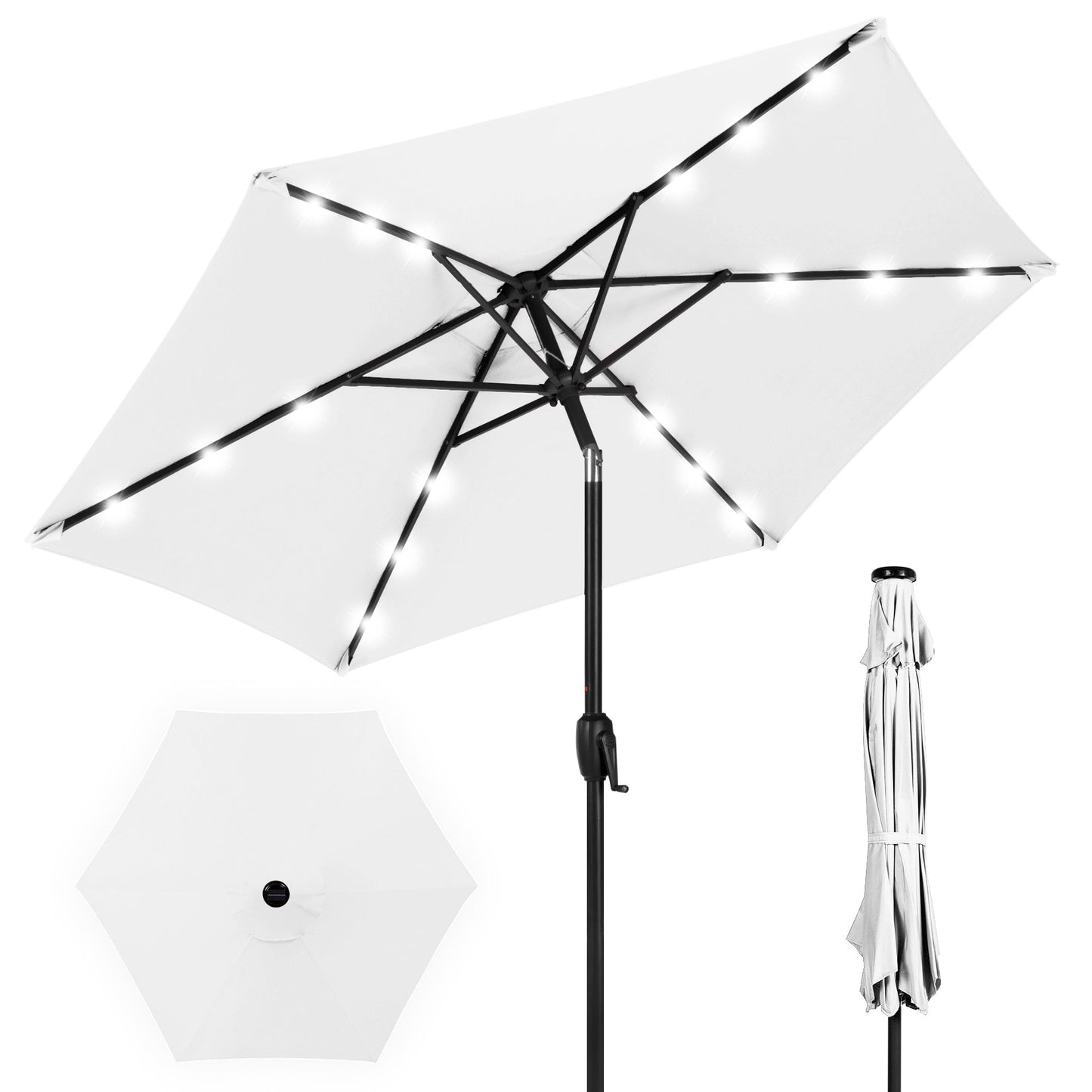 Outdoor Solar Patio Umbrella w/ Push Button Tilt Crank Lift - 7.5ft
