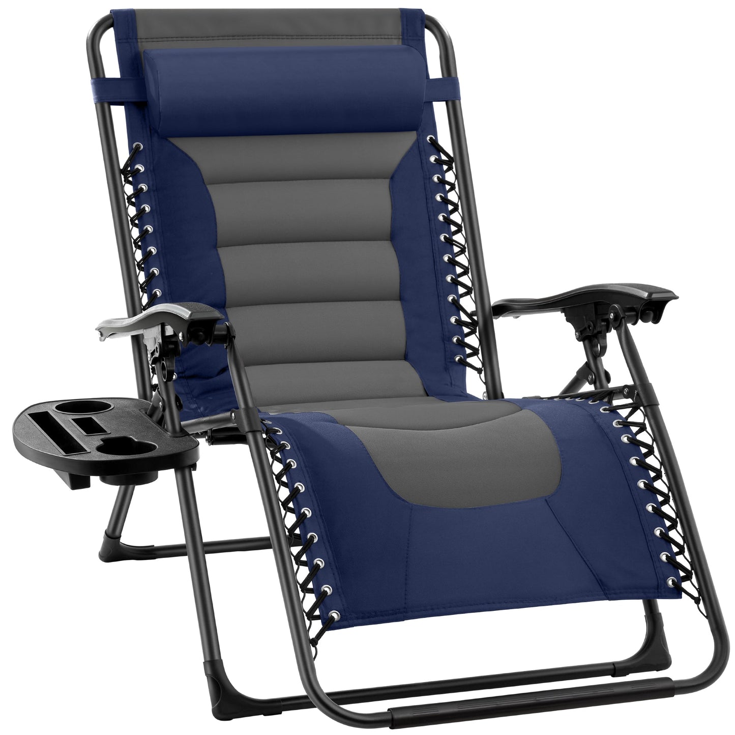 Oversized Padded Zero Gravity Chair Folding Recliner w/ Headrest Side Tray