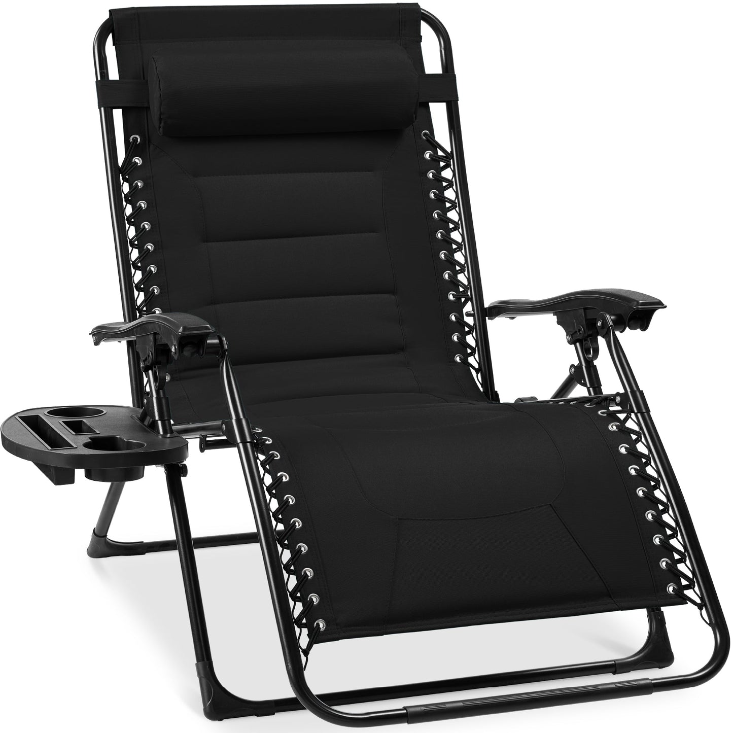 Oversized Padded Zero Gravity Chair Folding Recliner w/ Headrest Side Tray