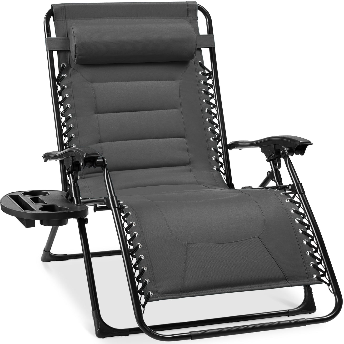 Oversized Padded Zero Gravity Chair Folding Recliner w/ Headrest Side Tray