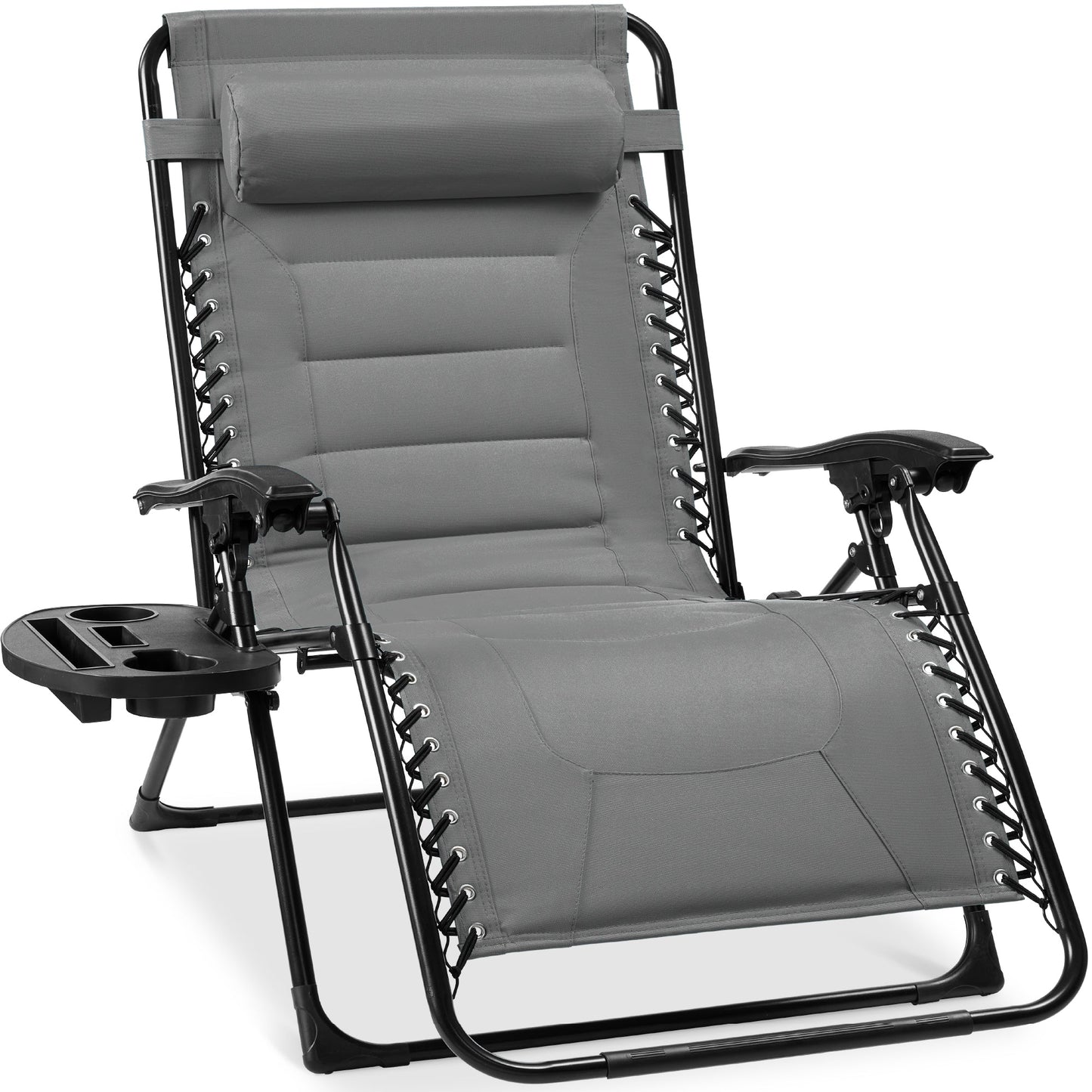 Oversized Padded Zero Gravity Chair Folding Recliner w/ Headrest Side Tray