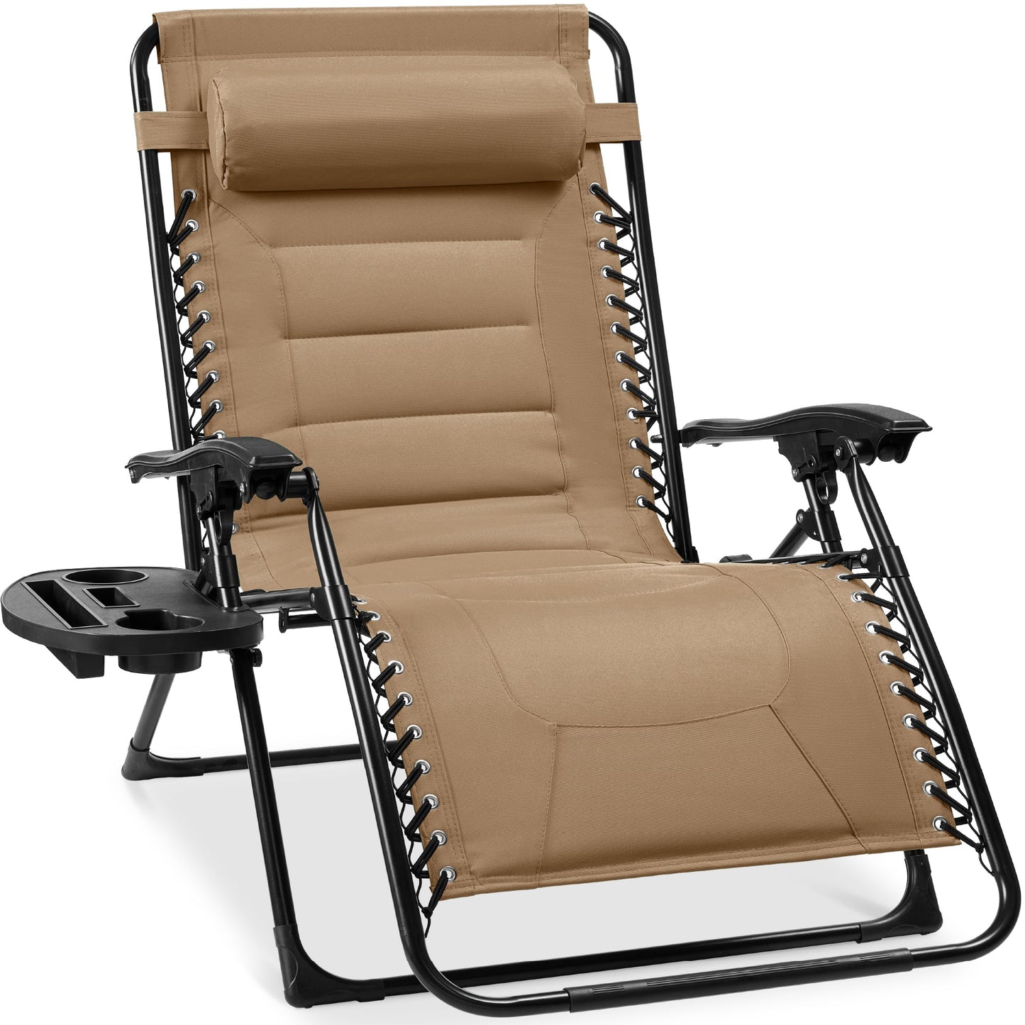 Oversized Padded Zero Gravity Chair Folding Recliner w/ Headrest Side Tray