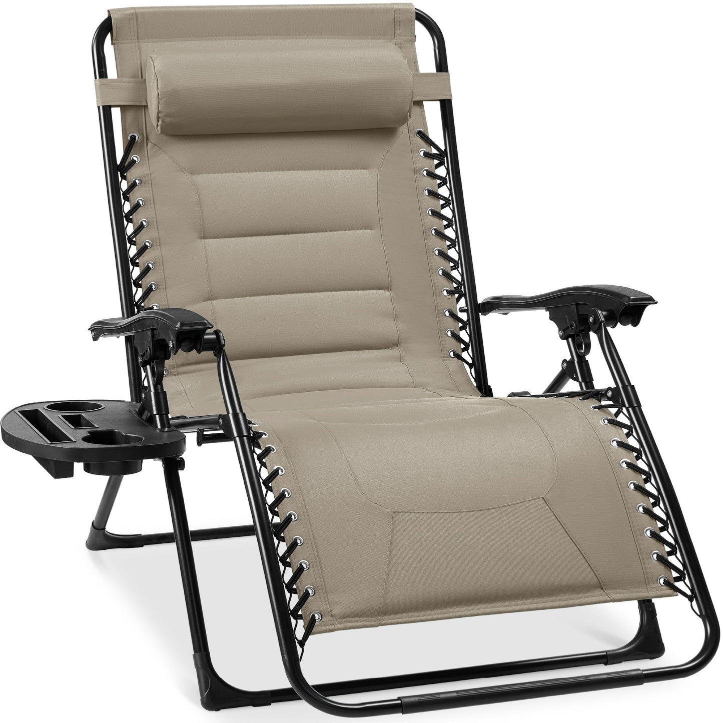 Oversized Padded Zero Gravity Chair Folding Recliner w/ Headrest Side Tray