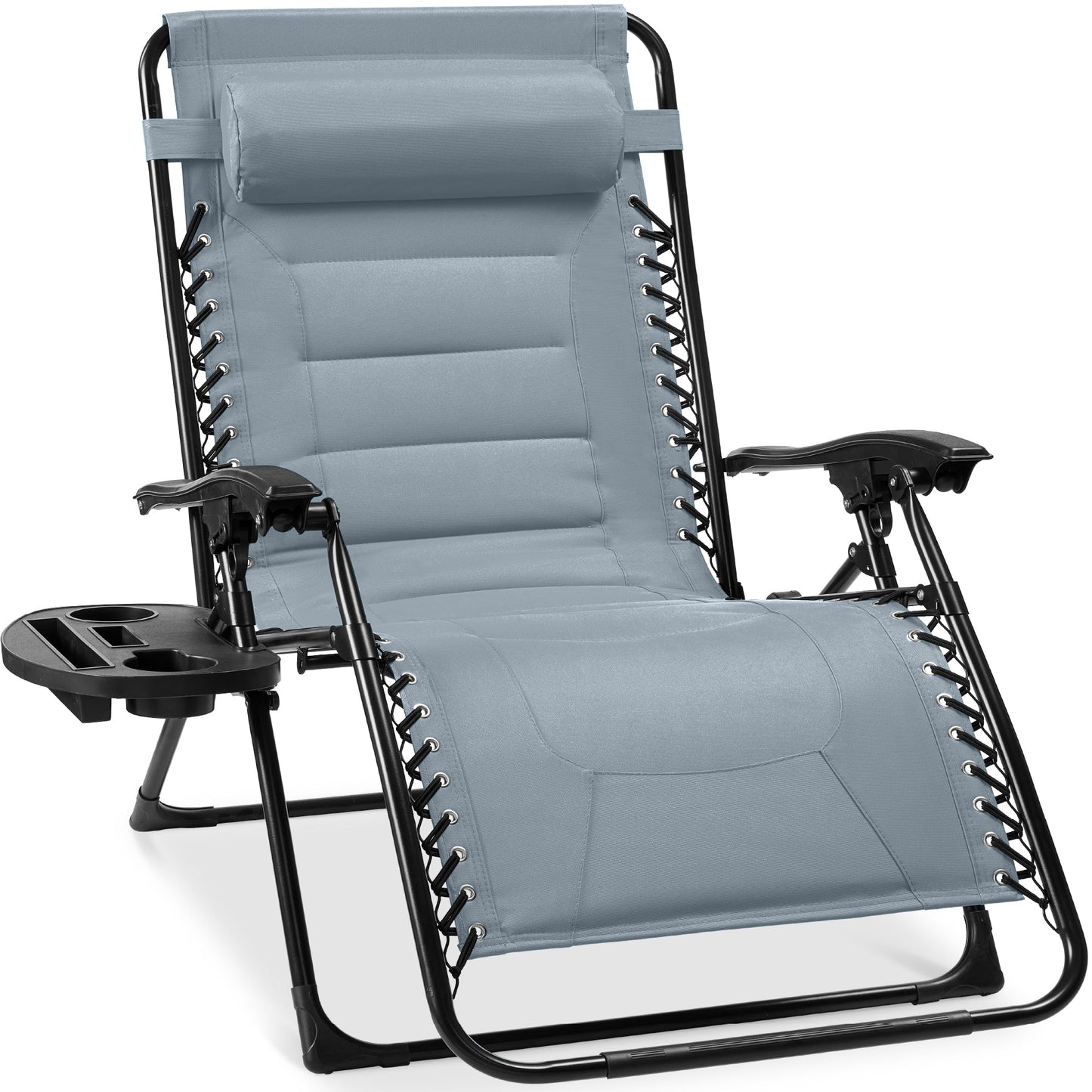 Oversized Padded Zero Gravity Chair Folding Recliner w/ Headrest Side Tray