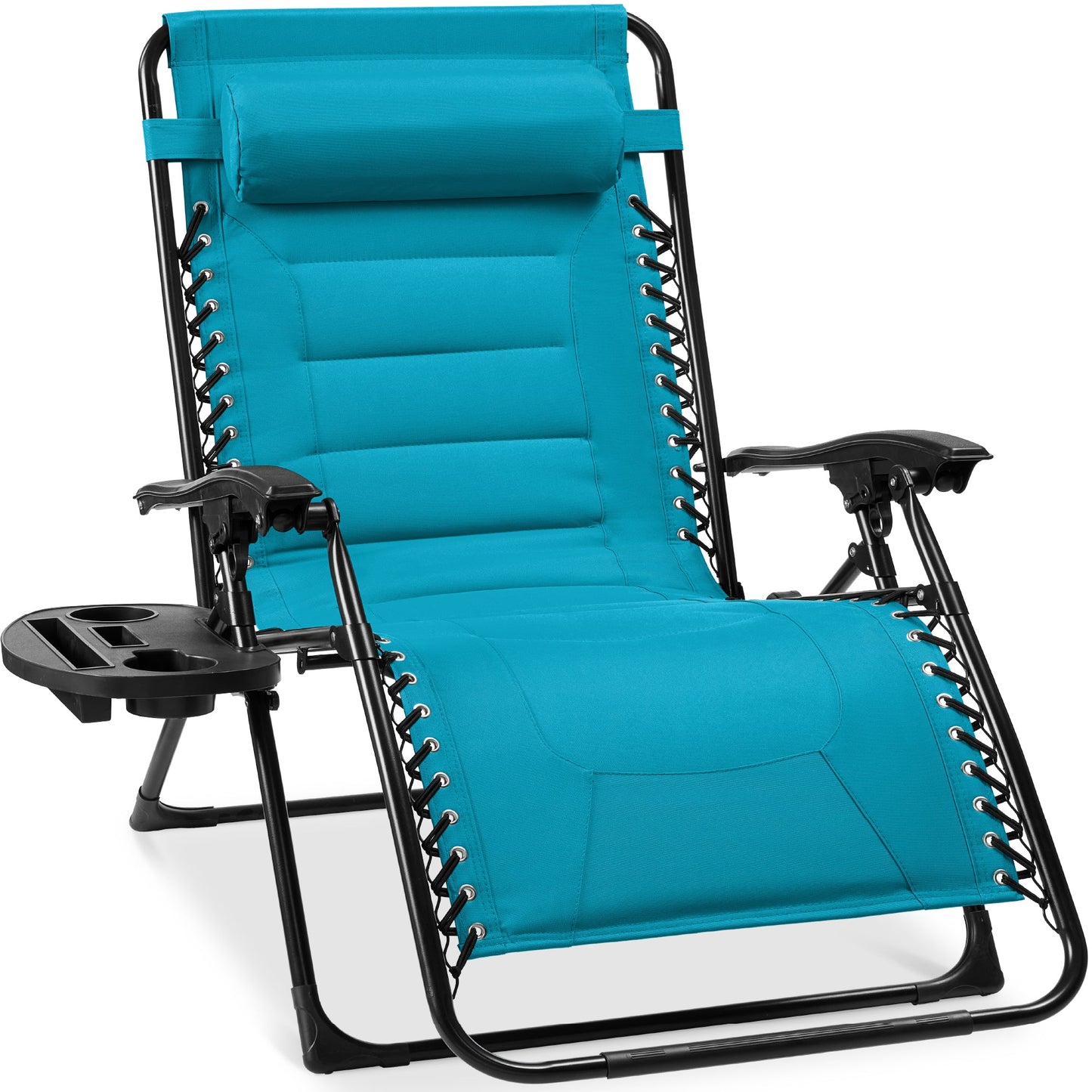 Oversized Padded Zero Gravity Chair Folding Recliner w/ Headrest Side Tray