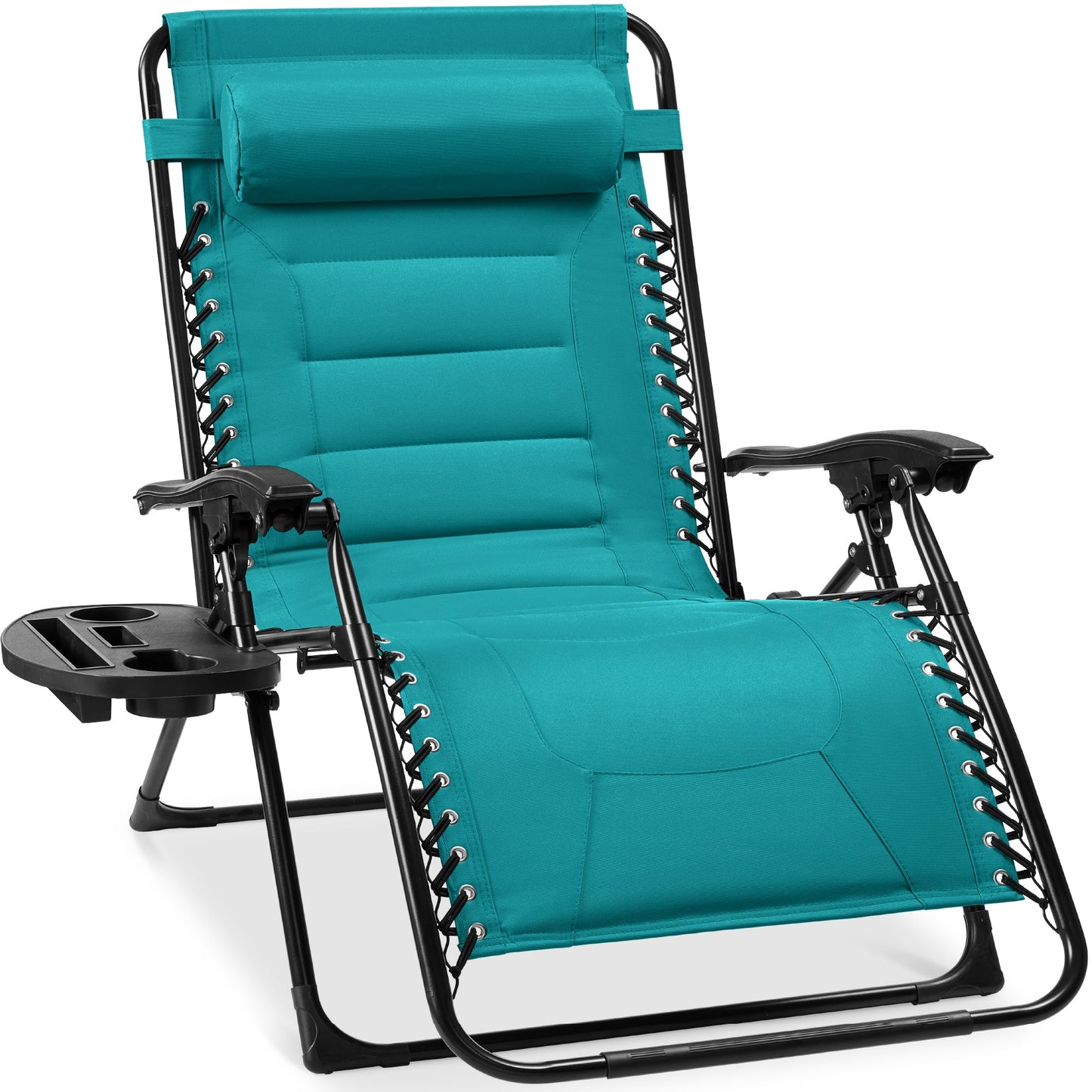 Oversized Padded Zero Gravity Chair Folding Recliner w/ Headrest Side Tray