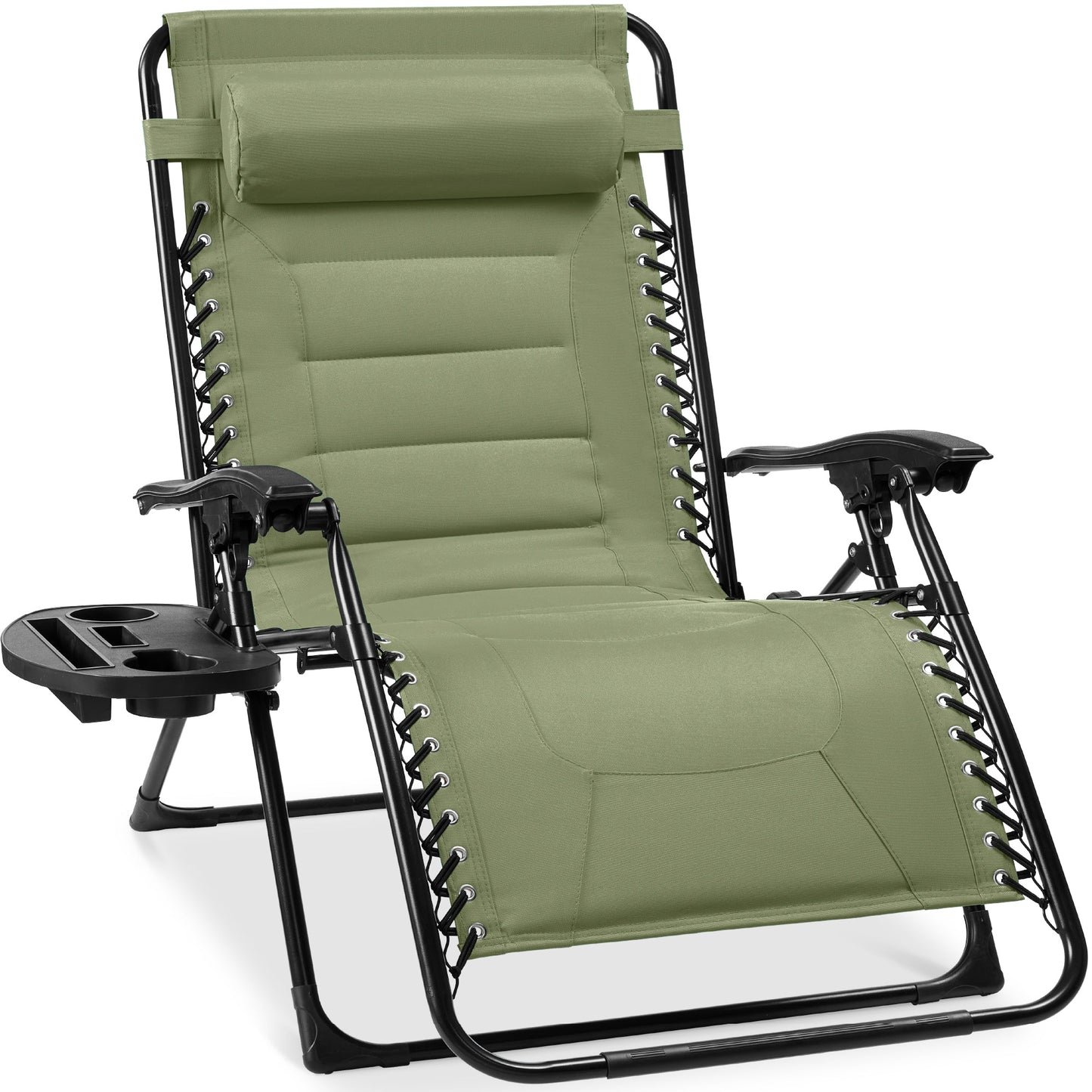 Oversized Padded Zero Gravity Chair Folding Recliner w/ Headrest Side Tray