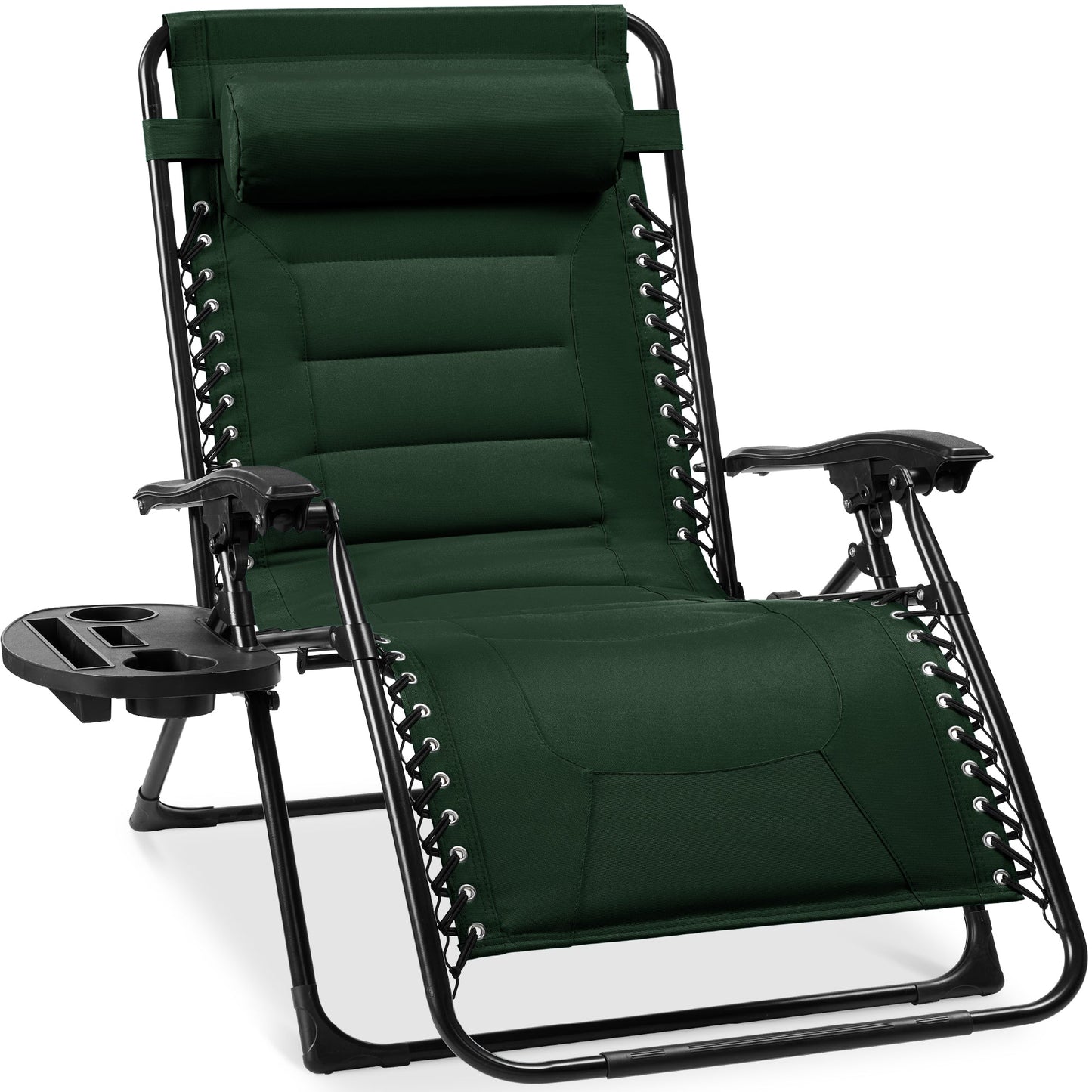 Oversized Padded Zero Gravity Chair Folding Recliner w/ Headrest Side Tray