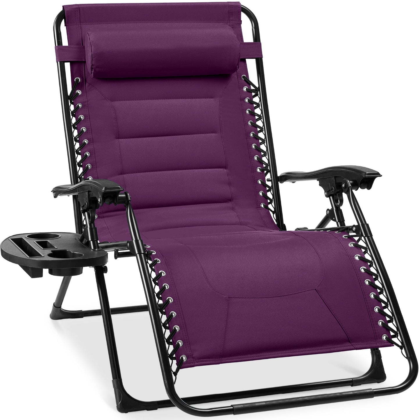 Oversized Padded Zero Gravity Chair Folding Recliner w/ Headrest Side Tray