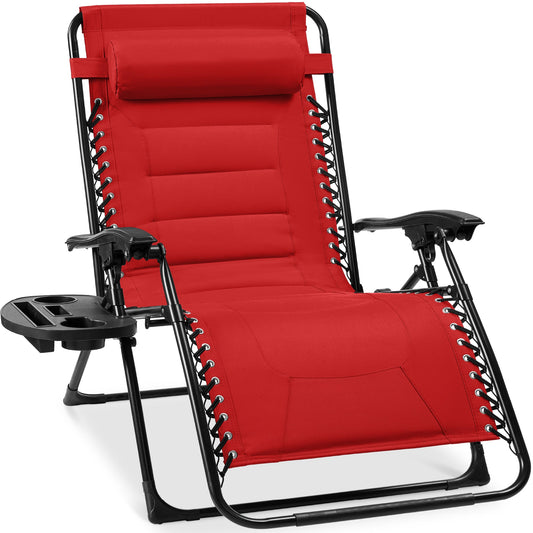 Oversized Padded Zero Gravity Chair Folding Recliner w/ Headrest Side Tray