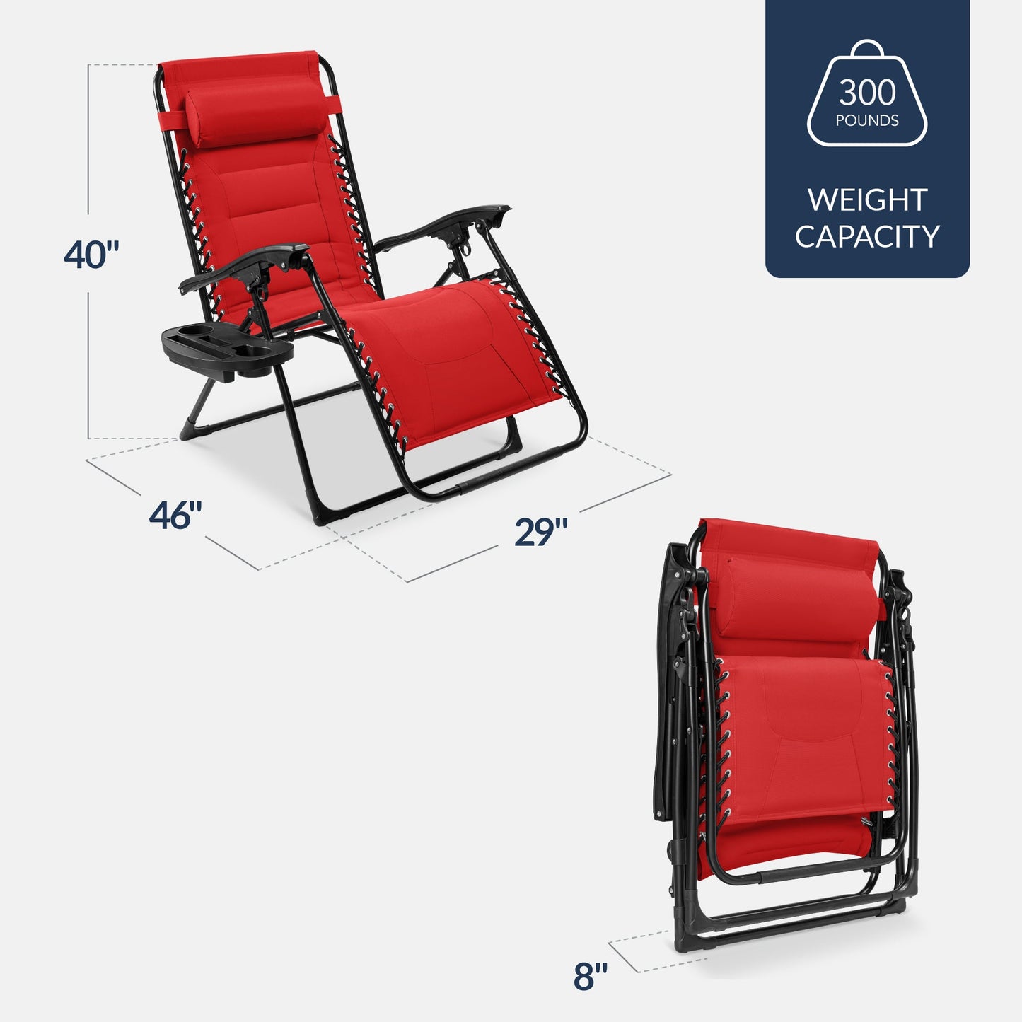 Oversized Padded Zero Gravity Chair Folding Recliner w/ Headrest Side Tray