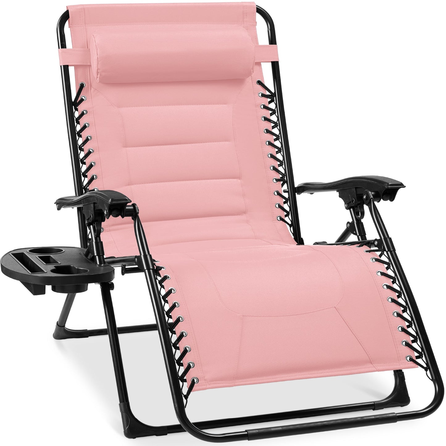 Oversized Padded Zero Gravity Chair Folding Recliner w/ Headrest Side Tray
