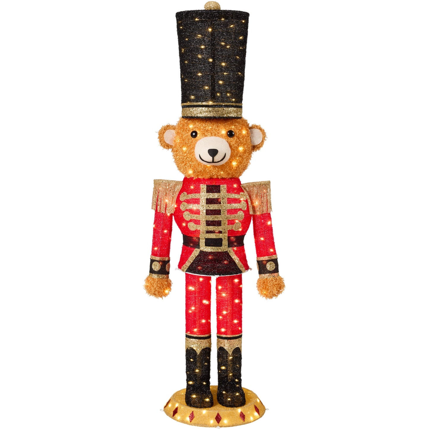 Pop Up Christmas Bear Nutcracker w/150 LED Lights for Outdoor Indoor 5ft