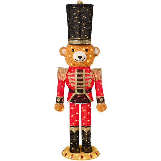 Pop Up Christmas Bear Nutcracker w/150 LED Lights for Outdoor Indoor 5ft