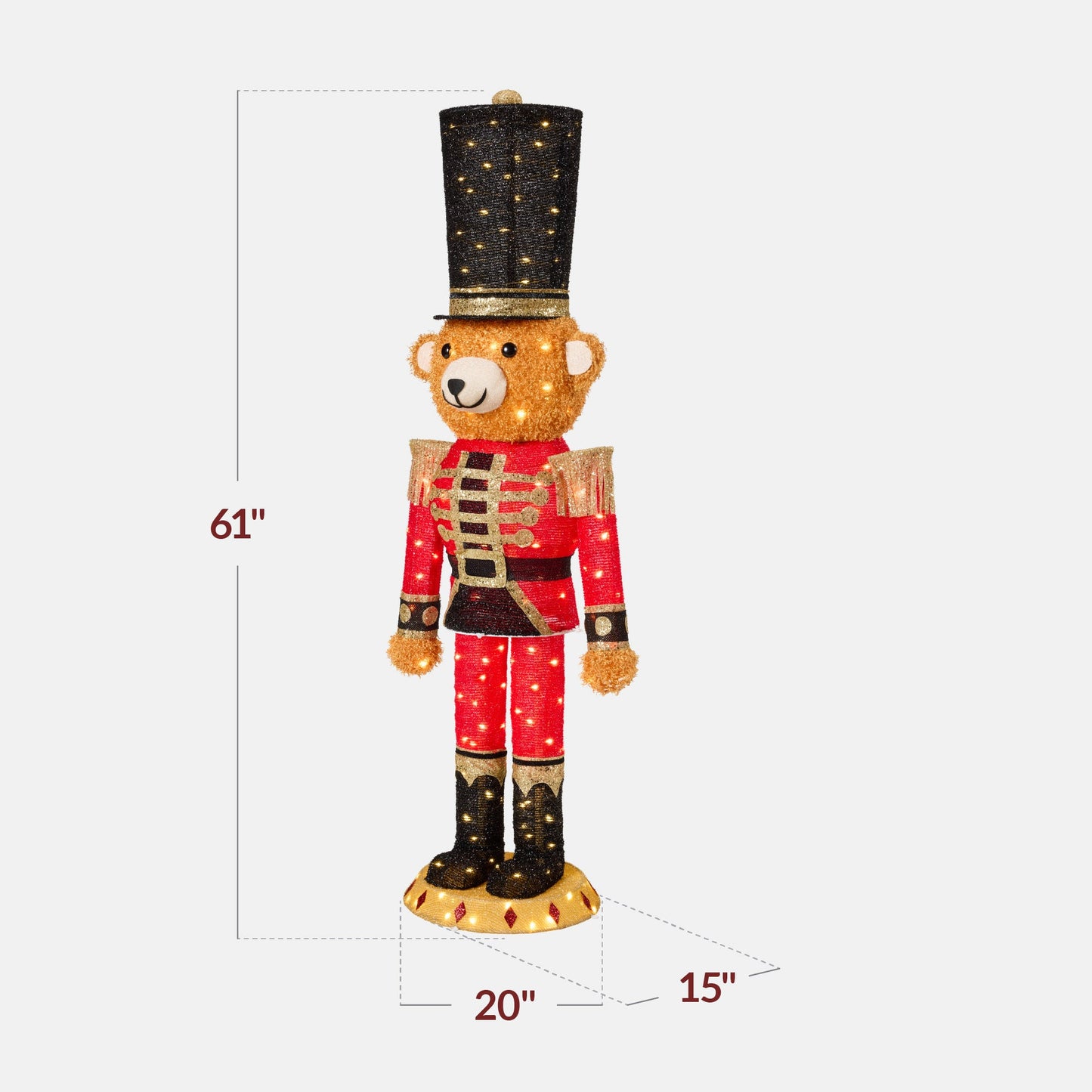 Pop Up Christmas Bear Nutcracker w/150 LED Lights for Outdoor Indoor 5ft