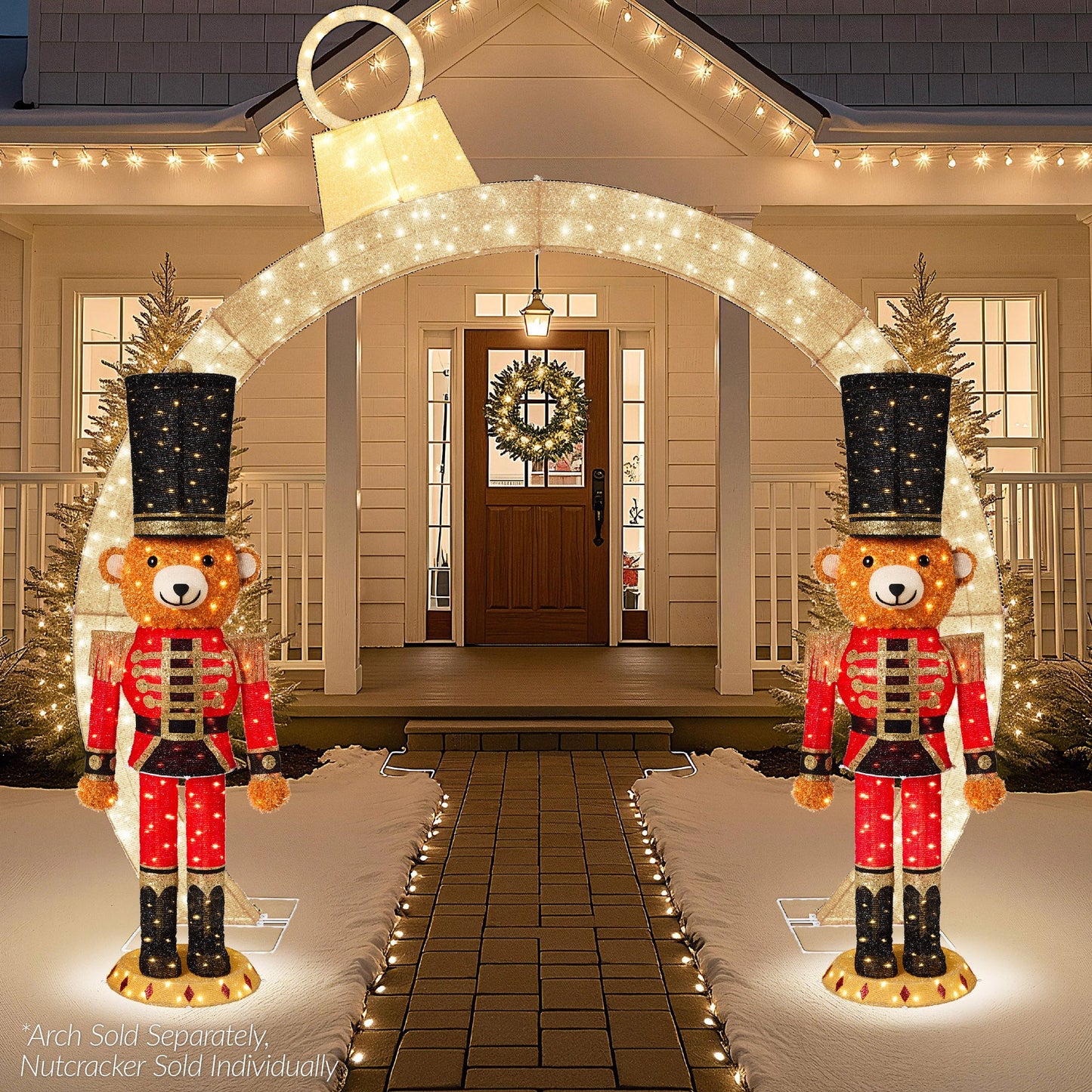 Pop Up Christmas Bear Nutcracker w/150 LED Lights for Outdoor Indoor 5ft