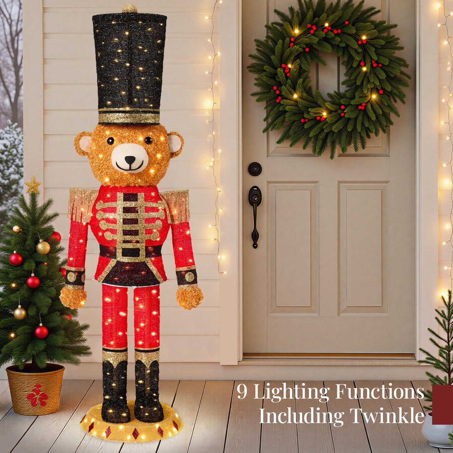 Pop Up Christmas Bear Nutcracker w/150 LED Lights for Outdoor Indoor 5ft