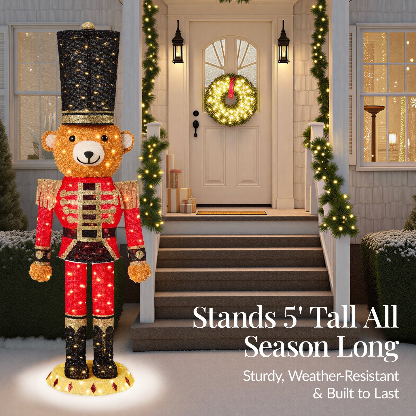 Pop Up Christmas Bear Nutcracker w/150 LED Lights for Outdoor Indoor 5ft