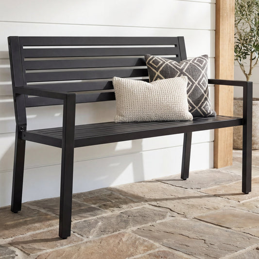 Outdoor Metal Patio Garden Bench 790lb Capacity Steel Slatted Seat