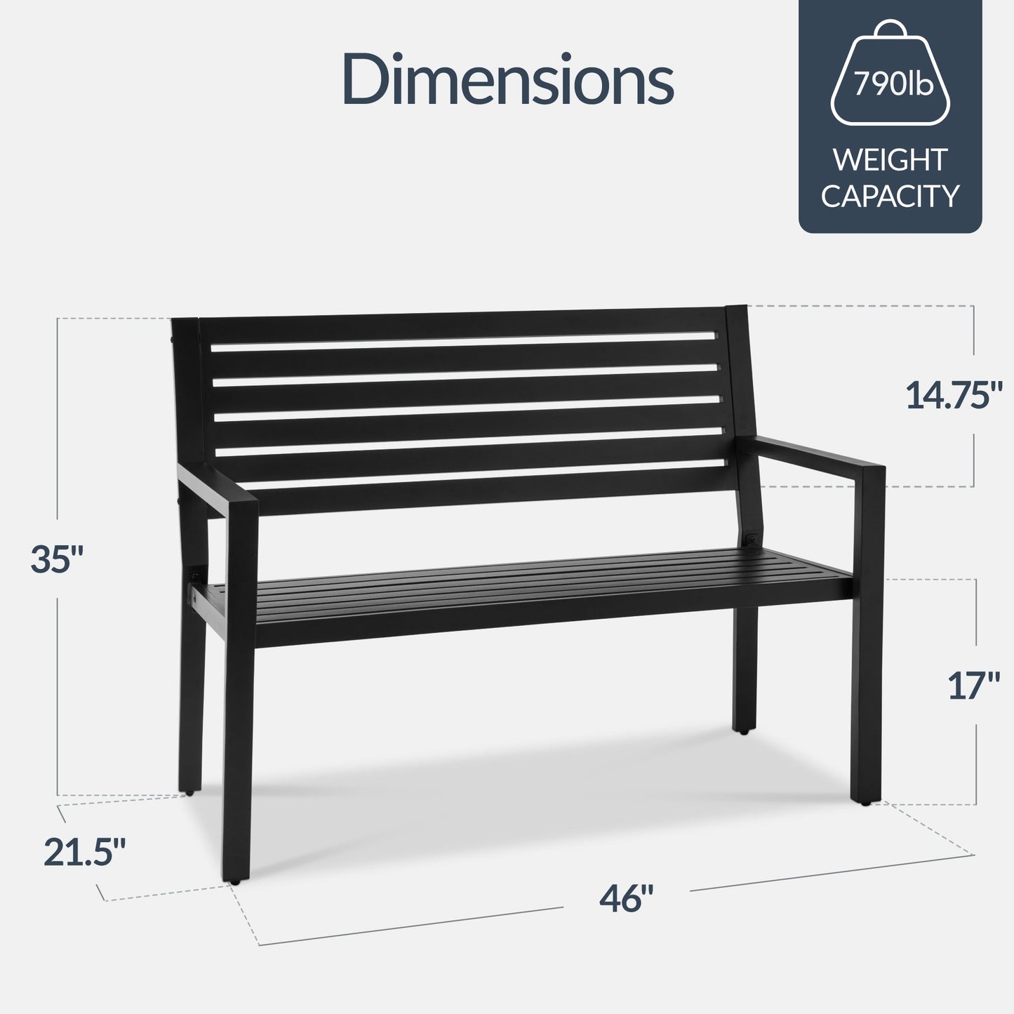 Outdoor Metal Patio Garden Bench 790lb Capacity Steel Slatted Seat