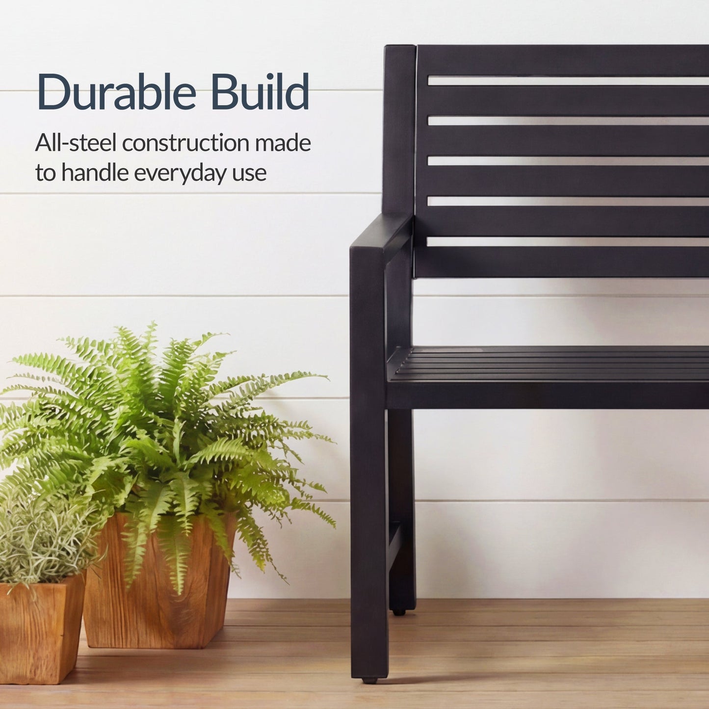 Outdoor Metal Patio Garden Bench 790lb Capacity Steel Slatted Seat
