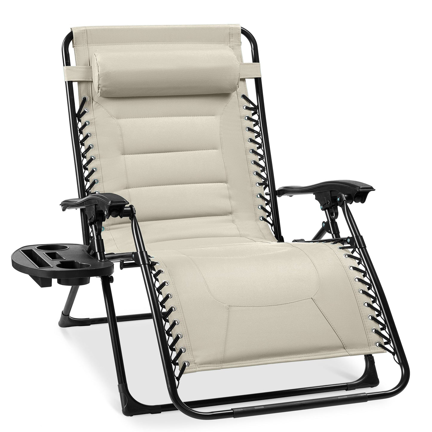 Oversized Padded Zero Gravity Chair Folding Recliner w/ Headrest Side Tray