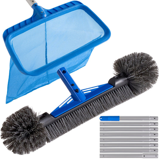 Pool Cleaning Starter KitPool Brush Skimmer Net & 9 ft Aluminum Pole