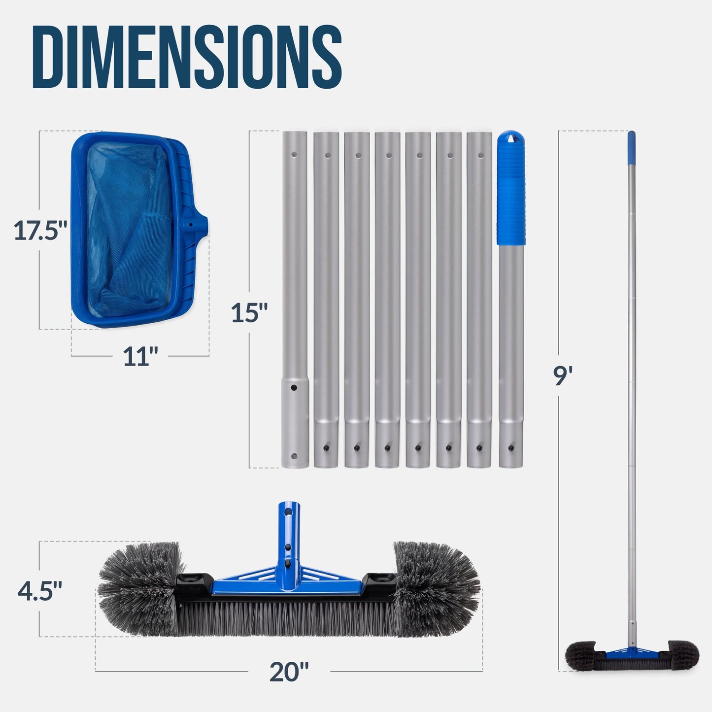 Pool Cleaning Starter KitPool Brush Skimmer Net & 9 ft Aluminum Pole