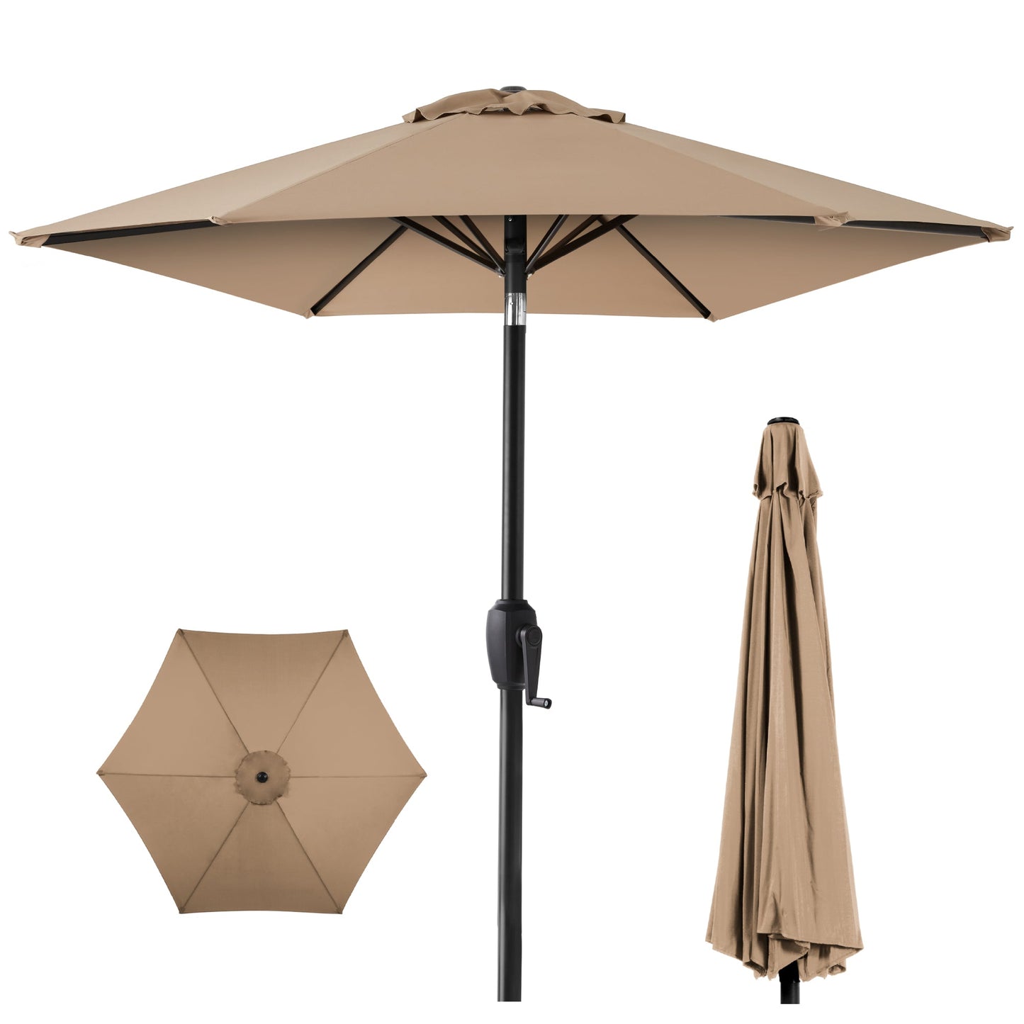 Outdoor Market Patio Umbrella w/ Push Button Tilt Crank Lift - 7.5ft