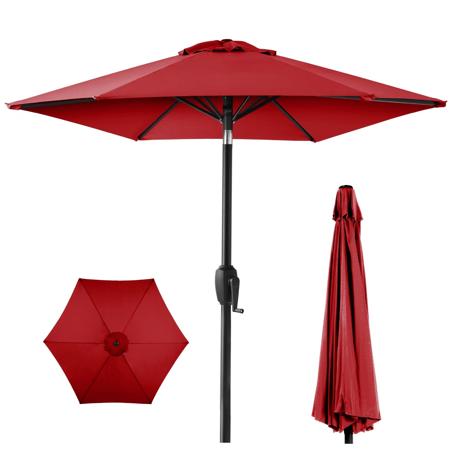 Outdoor Market Patio Umbrella w/ Push Button Tilt Crank Lift - 7.5ft