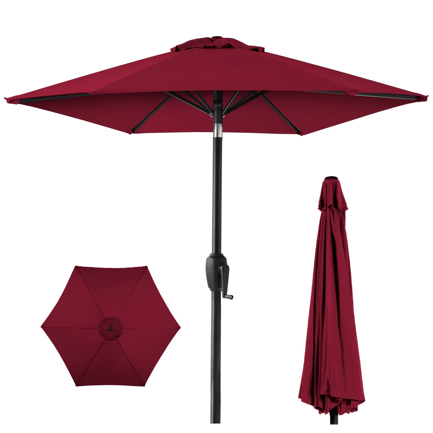 Outdoor Market Patio Umbrella w/ Push Button Tilt Crank Lift - 7.5ft