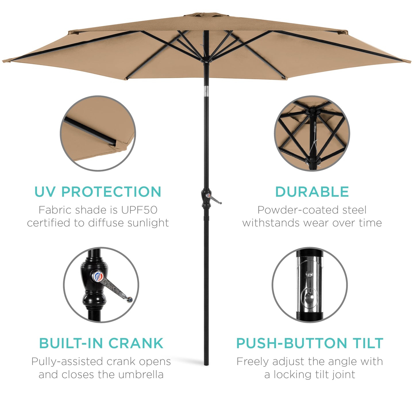 Outdoor Steel Market Patio Umbrella Decoration w/ Tilt Crank Lift - 10ft