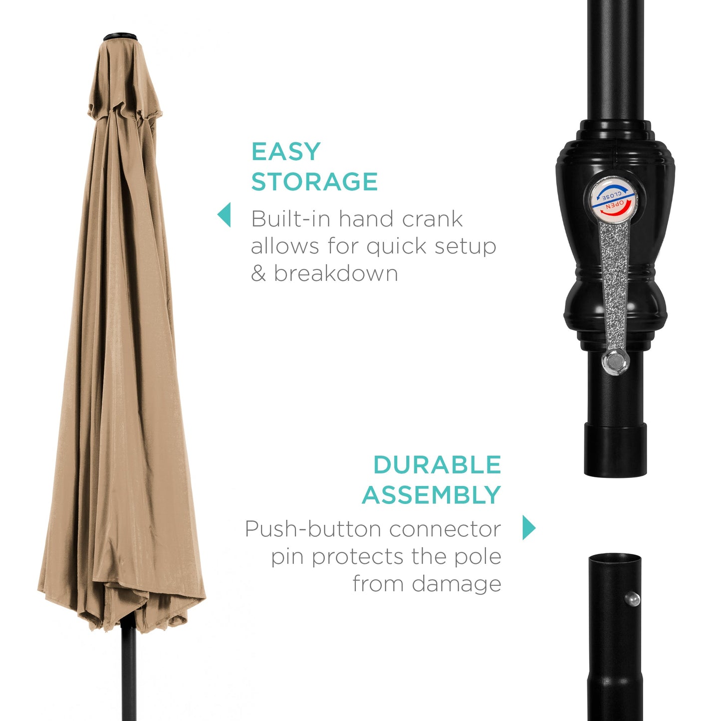 Outdoor Steel Market Patio Umbrella Decoration w/ Tilt Crank Lift - 10ft