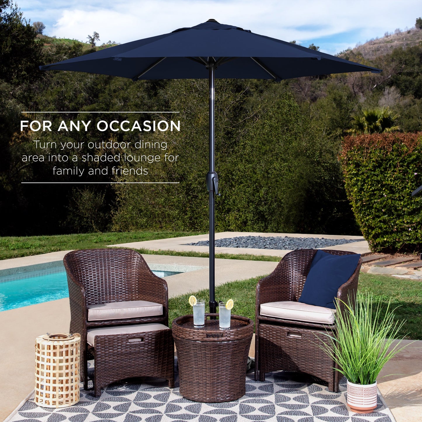 Outdoor Market Patio Umbrella w/ Push Button Tilt Crank Lift - 7.5ft