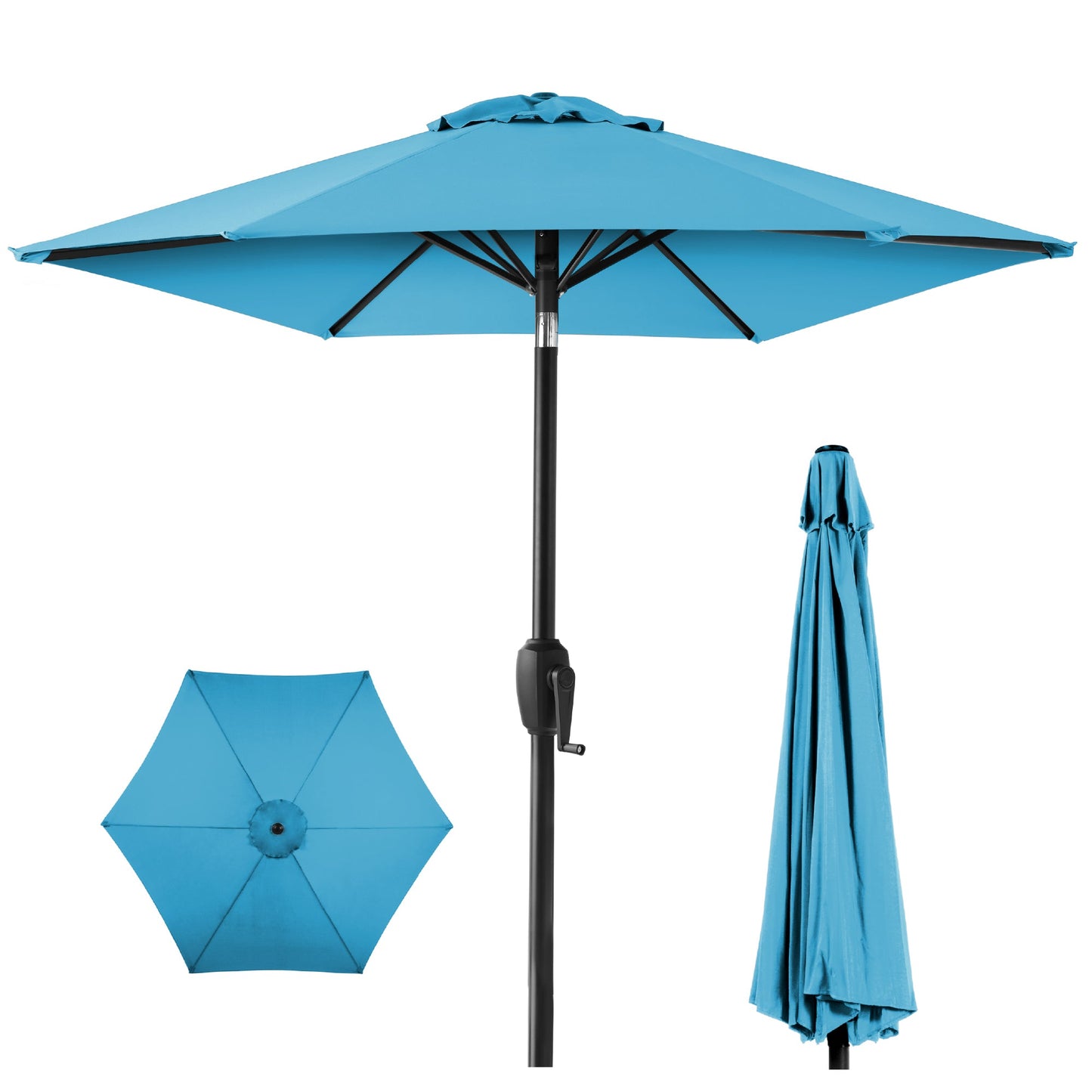 Outdoor Market Patio Umbrella w/ Push Button Tilt Crank Lift - 7.5ft