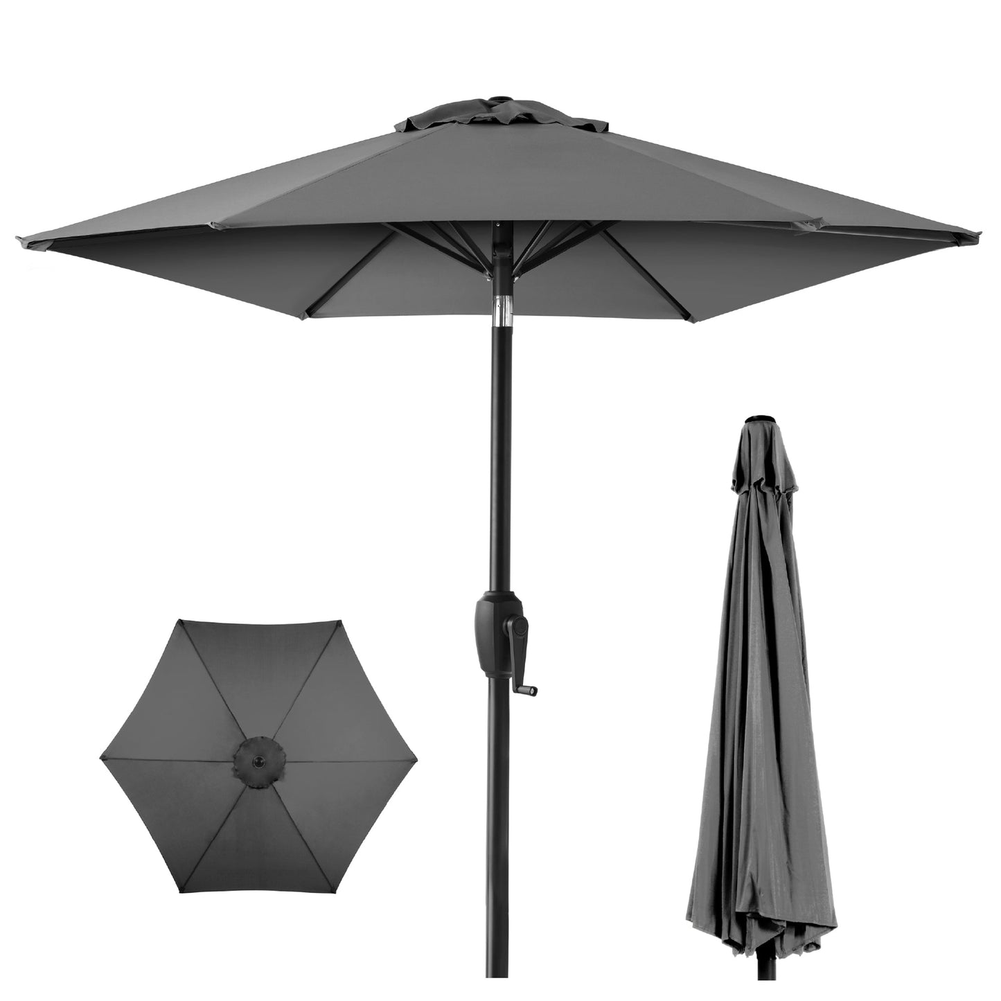 Outdoor Market Patio Umbrella w/ Push Button Tilt Crank Lift - 7.5ft