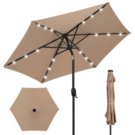 Outdoor Solar Patio Umbrella w/ Push Button Tilt Crank Lift - 7.5ft