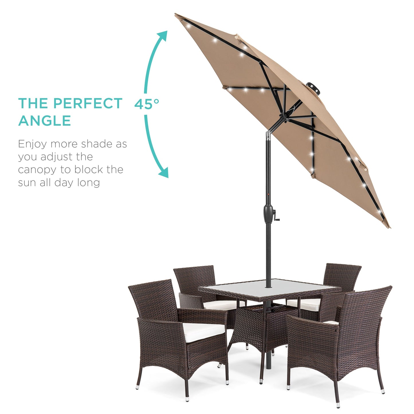 Outdoor Solar Patio Umbrella w/ Push Button Tilt Crank Lift - 7.5ft