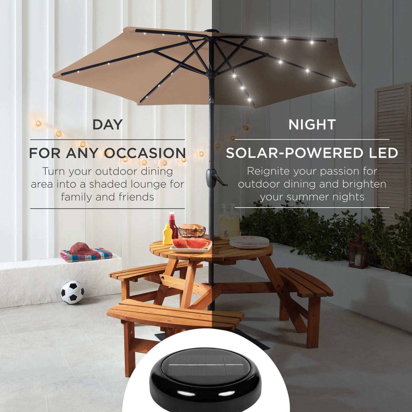 Outdoor Solar Patio Umbrella w/ Push Button Tilt Crank Lift - 7.5ft