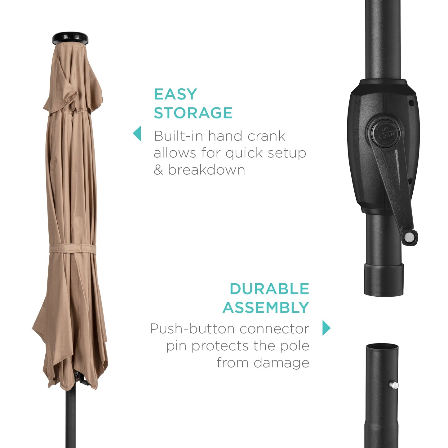 Outdoor Solar Patio Umbrella w/ Push Button Tilt Crank Lift - 7.5ft