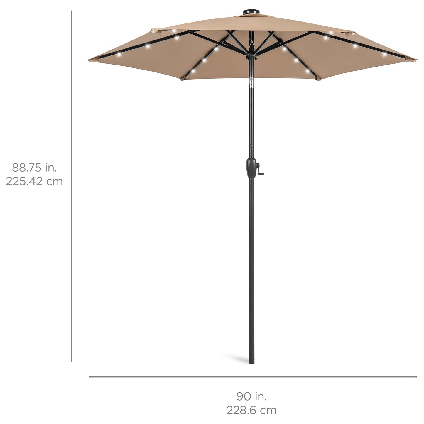 Outdoor Solar Patio Umbrella w/ Push Button Tilt Crank Lift - 7.5ft