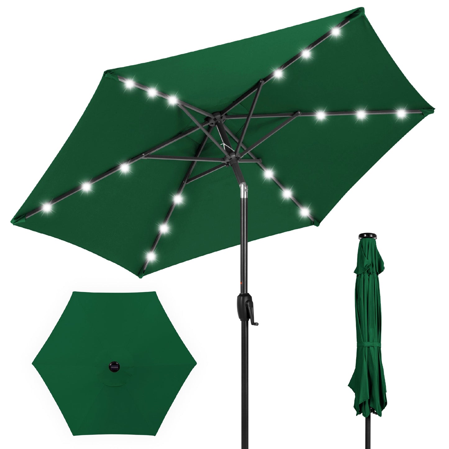Outdoor Solar Patio Umbrella w/ Push Button Tilt Crank Lift - 7.5ft