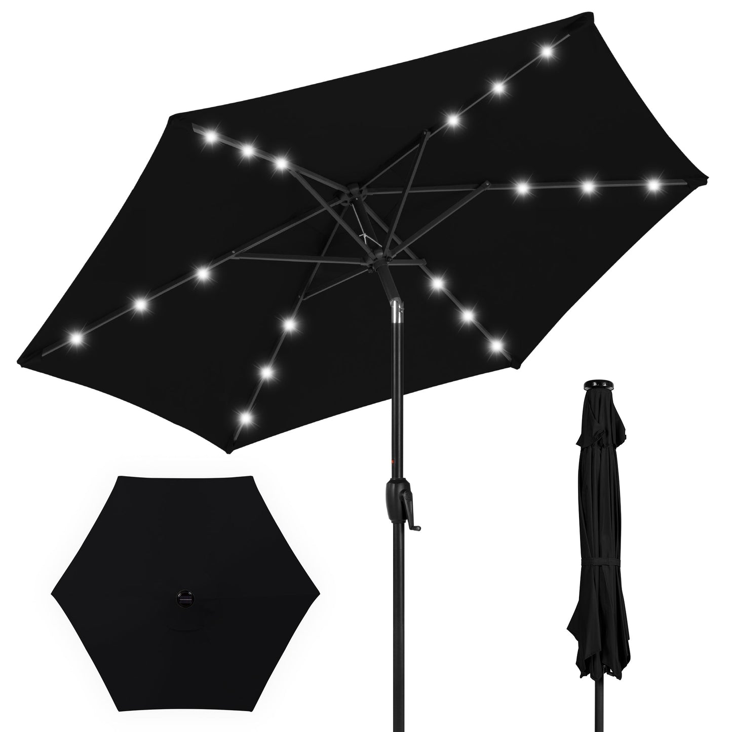 Outdoor Solar Patio Umbrella w/ Push Button Tilt Crank Lift - 7.5ft