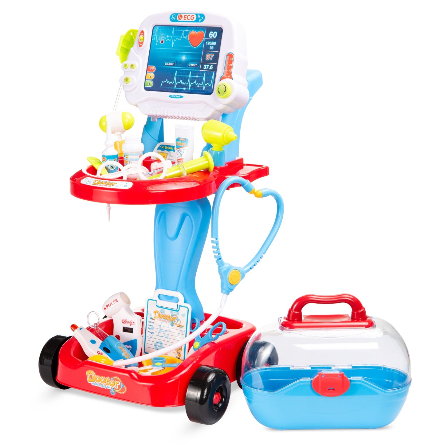 Play Doctor Kit for Kids Boys & Girls with 17 Accessories Mobile Cart