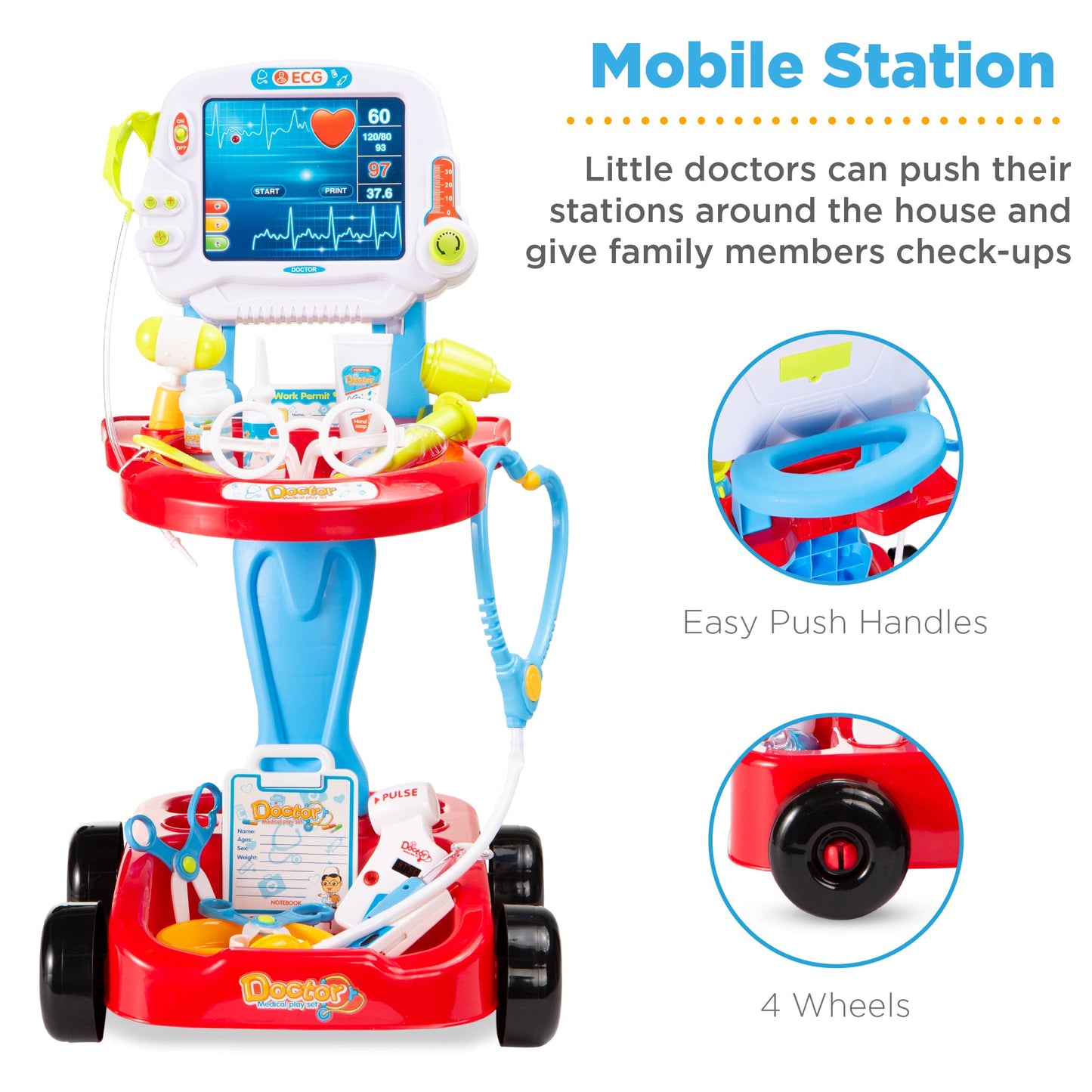 Play Doctor Kit for Kids Boys & Girls with 17 Accessories Mobile Cart