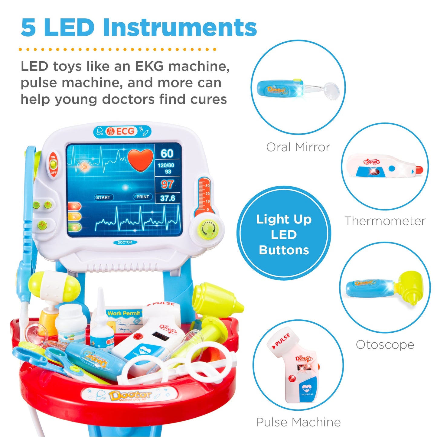 Play Doctor Kit for Kids Boys & Girls with 17 Accessories Mobile Cart